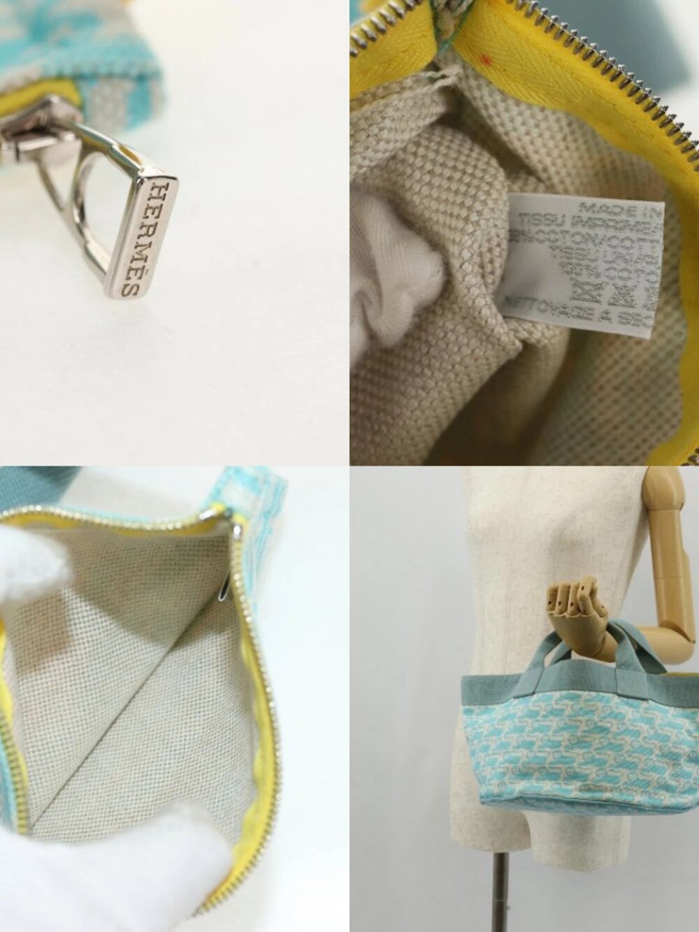 HERMES Animo Pixel GM Hand Bag Canvas Light Blue Silver Auth 158904V - Picture 15 of 15
